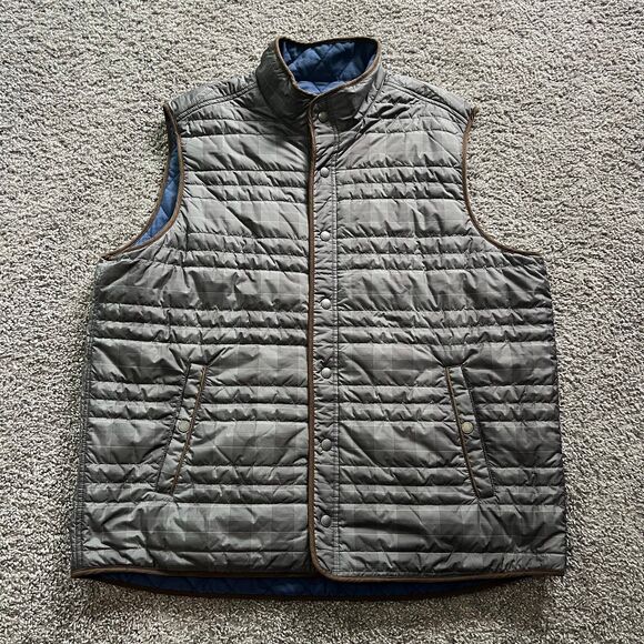 Tommy Bahama Vest Blue Gray Reversible Quilted Puffer Snap Jacket Mens Size 2XL - Picture 2 of 8